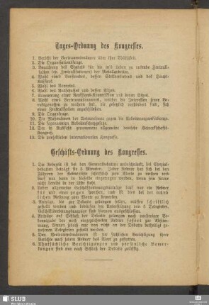 Tages-Ordnung des Kongresses