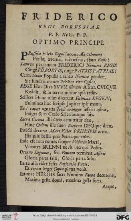 Friderico Regi Borvssiae P.F. AVG. P.P. Optimo Principi