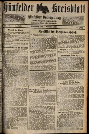 Erste Ausgabe vom Donnerstag, den 07. November 1929.