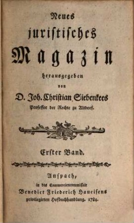 Neues juristisches Magazin. 1. 1784