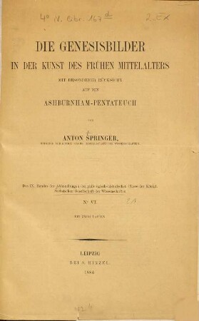 Die Genesisbilder in der Kunst des frühen Mittelalters : mit besonderer Rücksicht auf den Ashburnham-Pentateuch