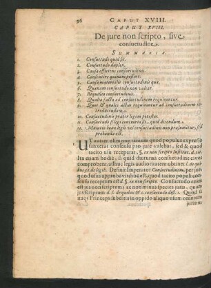 Caput XVIII. De iure non scripto, sive consuetudine.