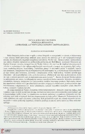 31: Omnia aura mecum porto : Pomyłka Benjamina a strategie artystycznej odnowy doświadczenia