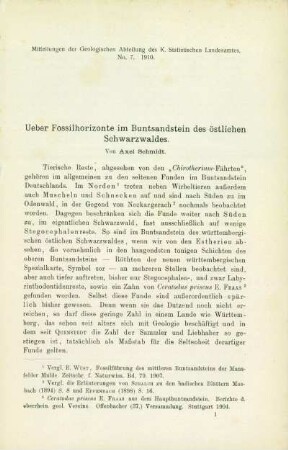 Ueber Fossilhorizonte im Buntsandstein des östlichen Schwarzwaldes