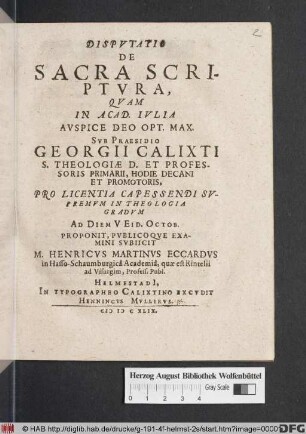 Disputatio De Sacra Scriptura