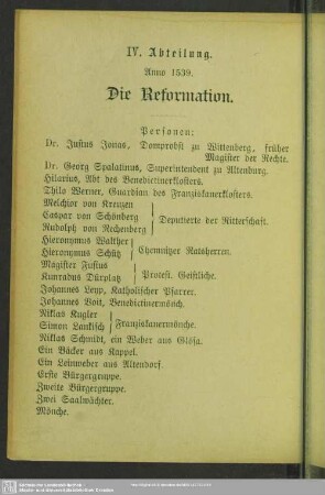 IV. Abteilung. Anno 1539. Die Reformation