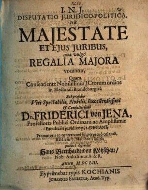 Disp. ... de maistate et eius iuribus