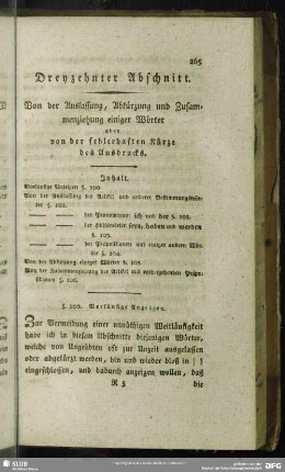 Dreyzehnter Abschnitt. von der Auslassung, Abkürzung und Zusammenziehung einiger Wörter oder von der fehlerhaften Kürze des Ausdrucks