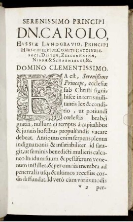Serenissimo Principi Dn. Carolo, Hassiæ Landgravio, Principi Hirschfeldiæ, [...]