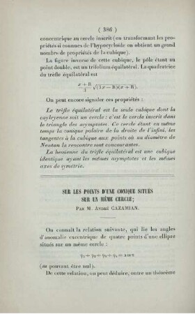 Sur les points d'une conique situés sur un mème cercle.