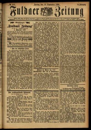 Erste Ausgabe vom Freitag, den 16. September 1892.