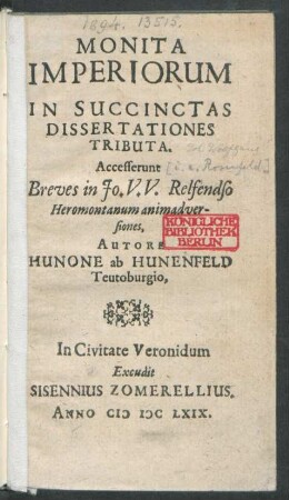 Monita Imperiorum In Succinctas Dissertationes Tributa