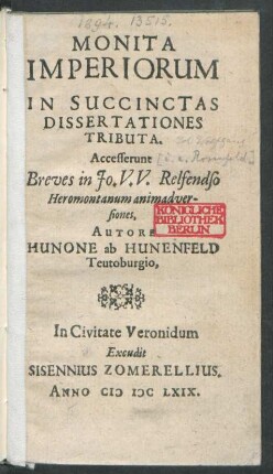 Monita Imperiorum In Succinctas Dissertationes Tributa