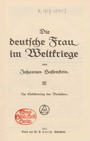 Die deutsche Frau im Weltkriege