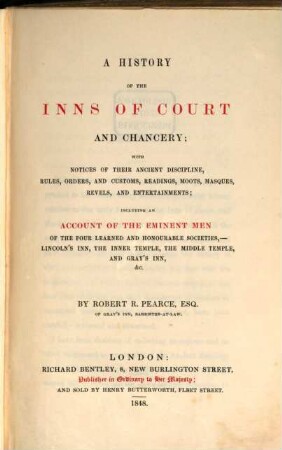 A history of the inns of court and chancery