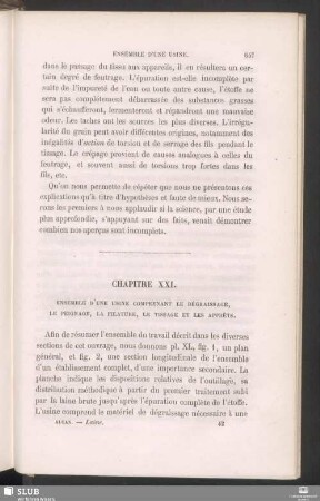 Chapitre XXI. Ensemble d'une usine comprenant le dégraissage, le peignage, la filature, le tissage et les apprêts