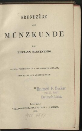 Grundzüge der Münzkunde : mit 11 Taf. Abb.