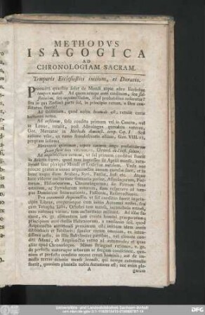 Methodus Isagogica Ad Chronologiam Sacram.