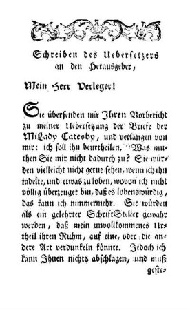 Schreiben des Uebersetzers an den Herausgeber