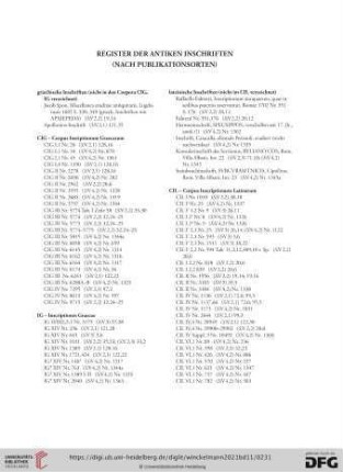 Register der antiken Inschriften (nach Publikationsorten)
