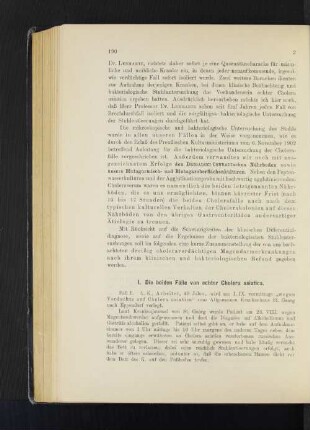 I. Die beiden Fälle von echter Cholera asiatica.