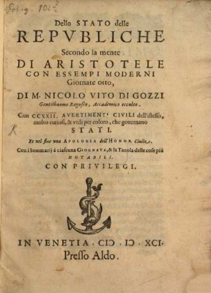 Dello stato delle republiche ... giornate otto
