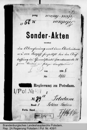 Bauangelegenheiten der staatlichen Polizei in Potsdam. Allgemeines