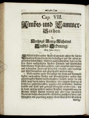 Cap. VIII. Ambts- und Kammer-Sachen.