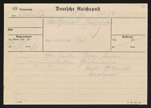 Brief von Brigitte Bermann Fischer und Gottfried Bermann Fischer an Gerhart Hauptmann