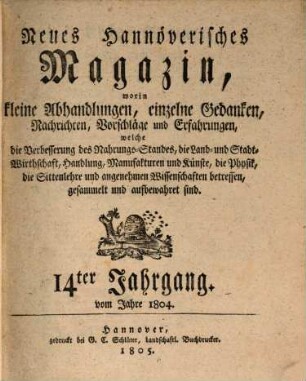 Neues hannoversches Magazin. 14. 1804