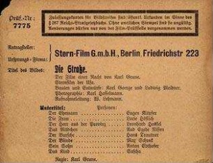 Zensurkarte (Titelseite) der Film-Prüfstelle Berlin, 10.10.1923