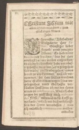 Christum Jesum mit allen Gnadenschätzen/ zum Glückseligen Newen Jahr.