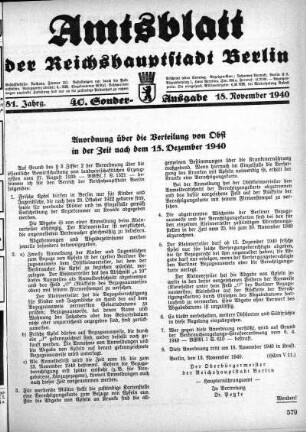 40. Sonder-Ausgabe, 18. November 1940