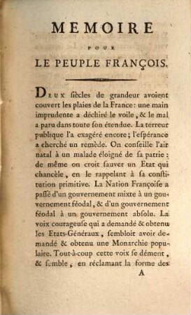 Mémoire pour le peuple François