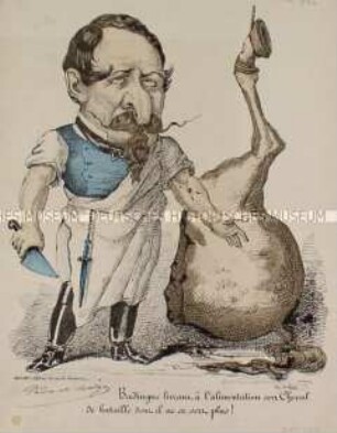 Badingue livrant à l'alimentation son cheval - Karikatur auf Napoleon III.
