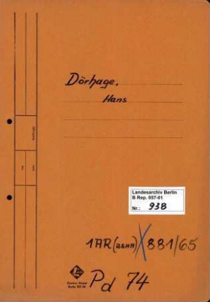 Personenheft Hans Dörhage (*18.10.1906), heute Betriebspförtner
