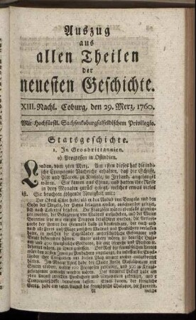XIII. Nachl. Coburg, den 29. Merz. 1760.