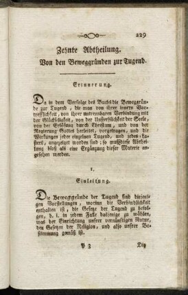 Zehnte Abtheilung. Von den Beweggründen zur Tugend