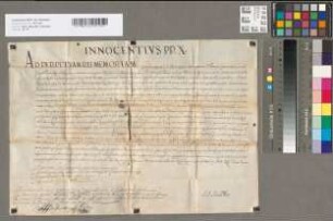 Papst Innocenz X. verleiht der in der Minoritenkirche zu Bonn bestehenden Bruderschaft des Heiligen Anton von Padua einen Ablass. D. Romae sub annulo piscatoris die 5a Septemb.