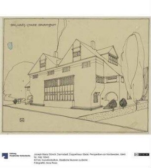Darmstadt, Doppelhaus Stade, Perspektive von Nordwesten