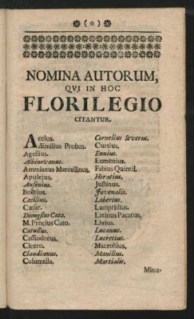 Nomina Autorum, Qui In Hoc Florilegio Citantur