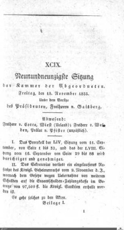 99. Sitzung, Stuttgart, 15.11.1833