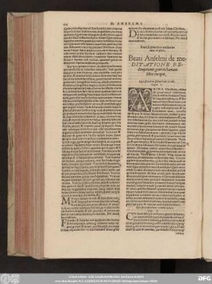 Beati Anselmi liber meditationum explicit. Beati Anselmi de meditatione Redemptionis generis humani liber incipit.
