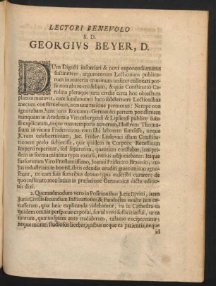 Lectori Benevolo S. D. Georgius Beyer, D.