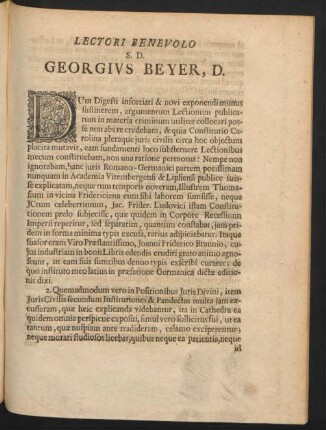 Lectori Benevolo S. D. Georgius Beyer, D.