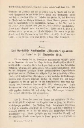 441-444 Das Apostolische Rundschreiben "Singulari quadam caritate" v. 24. September 1912