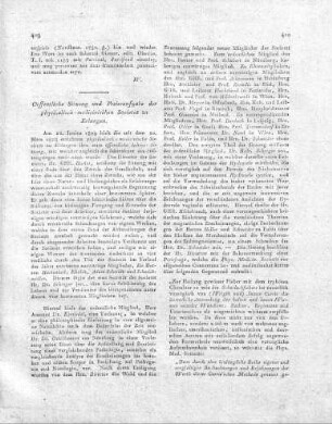 Oeffentliche Sitzung und Preissaufgabe der physikalisch-medicinischen Societät zu Erlangen.