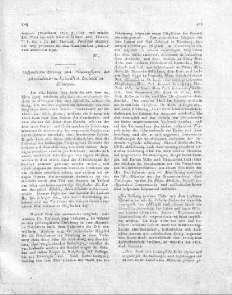 Oeffentliche Sitzung und Preissaufgabe der physikalisch-medicinischen Societät zu Erlangen.