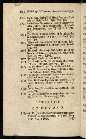 610-615, Literarii. In Octavo.