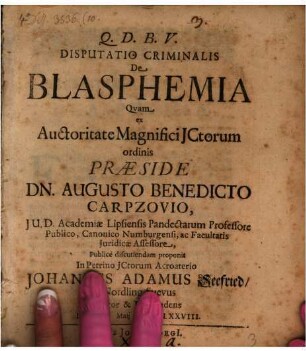 Disputatio Criminalis De Blasphemia